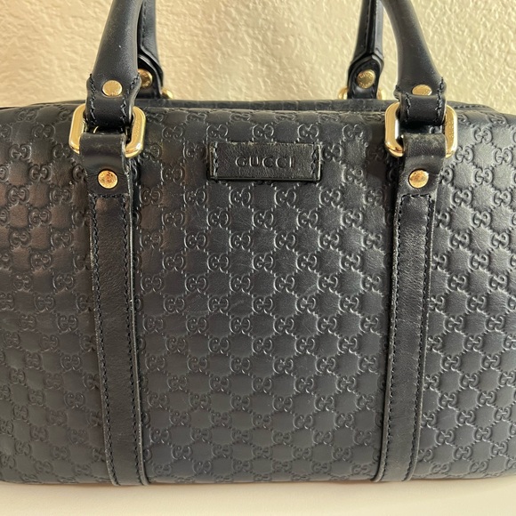 Gucci Navy Embossed Leather Satchel - Picture 9 of 12